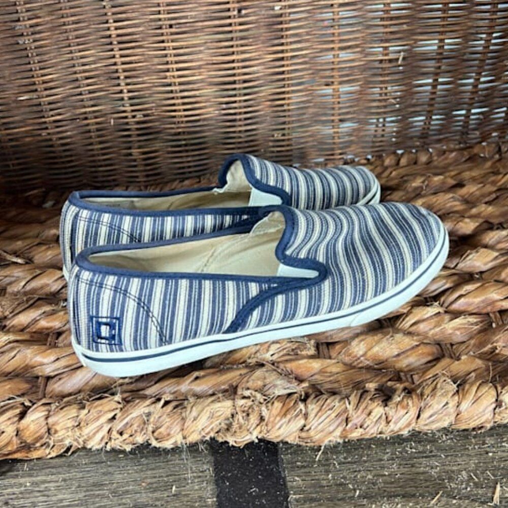 Chaps Women's Blue & White Stripe Jessica Slide On Loafers Size 8